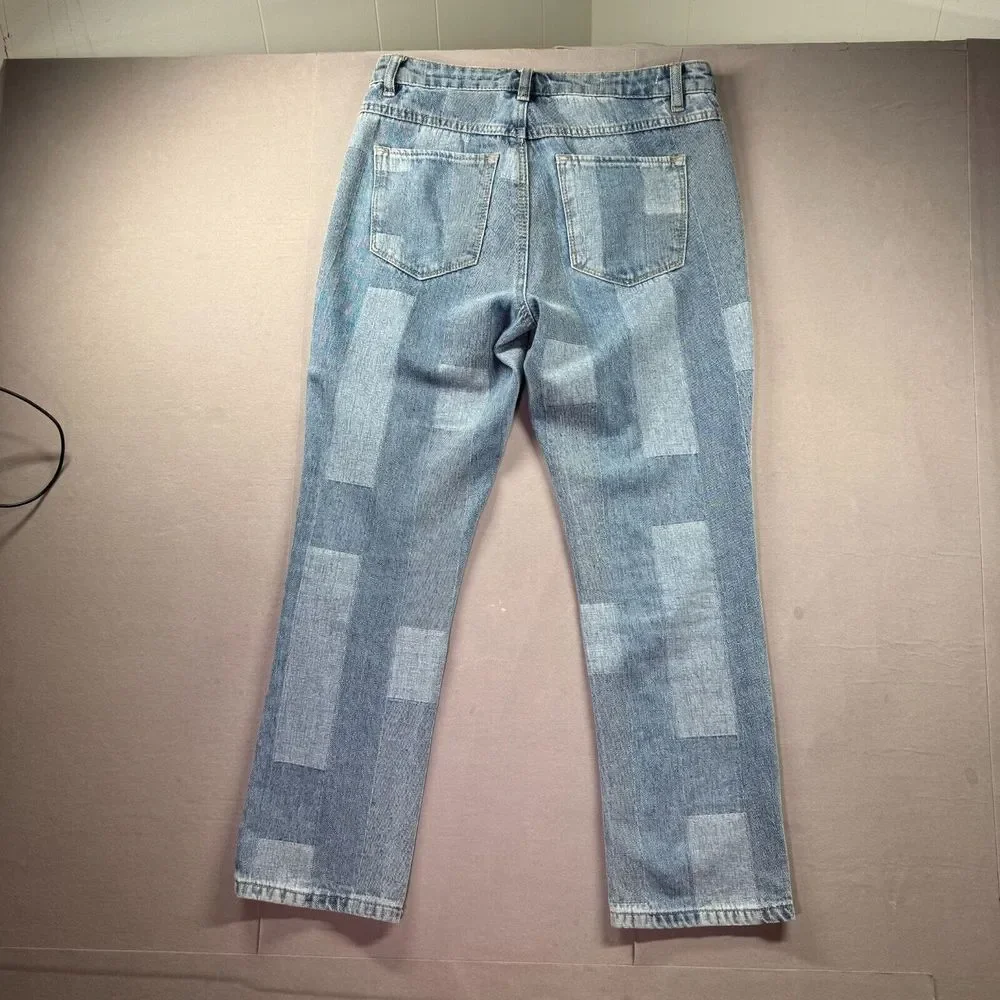 Tribal Jeans Womens 2 Audrey Mid Rise Straight Color Block‎ Denim Soft Crop Y2K - Picture 7 of 15